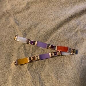 "ELEGANT" 14k Gold Multi Jade Bar & Multi Gemstones Bracelet 7.5”Long